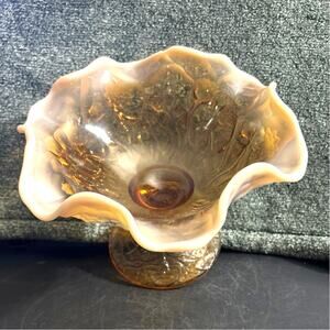 Fenton Water Lily Compote Opalescent Ruffled Top c1980 Mothers Day Gift